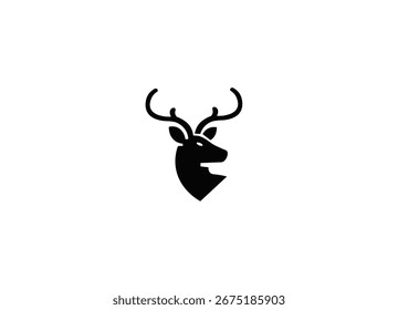 Flat vector illustration of a deer with horns as a logo	