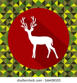 Flat vector illustration - deer on geometric pattern