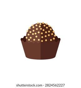 Flat Vector Illustration of a Delicious Brazilian Brigadeiro Chocolate Truffle with Golden Sprinkles