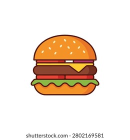 Flat vector illustration of a delicious cheeseburger isolated on a white background.
