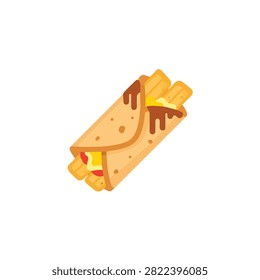 Flat Vector Illustration of a Delicious Meat Kebab Wrap with Savory Sauce and Melted Cheese