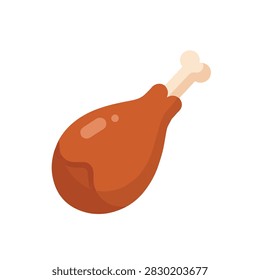 Flat Vector Illustration of a Delicious Roasted Chicken Drumstick Isolated on a White Background