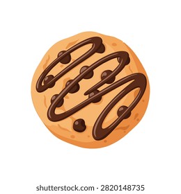 Flat Vector Illustration of a Delicious Round Chocolate Chip Cookie with Dark Chocolate Drizzle