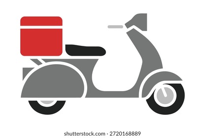 Ilustração de vetor plano de uma scooter de entrega com uma caixa de carga vermelha representando o transporte de fast food e serviço de correio.