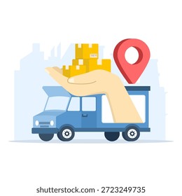 Ilustración vectorial plana de servicio de entrega con paquetes y mensajería. Concepto de envío exprés para compras en línea, logística y cumplimiento rápido de pedidos, ideal para Anuncios y Plantillas comerciales.