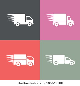 Flat vector illustration of delivery trucks. Four trucks, fully editable icons.
