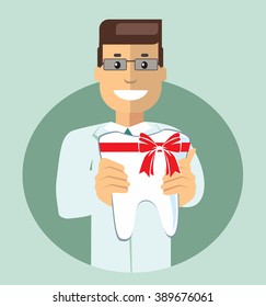 Flat Vector Illustration: 
dentist with the beautiful tooth 