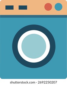 Ilustración vectorial plana que representa un moderno aparato de lavadora azul.