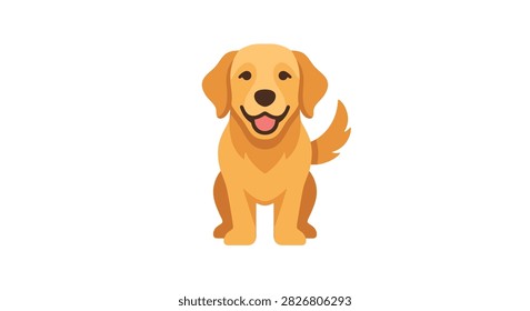 A flat vector illustration depicts a golden retriever puppy against a white background, showcasing a simplified and cheerful design.