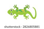 A flat vector illustration depicts a green lizard with colorful spots on its back, set against a white background.