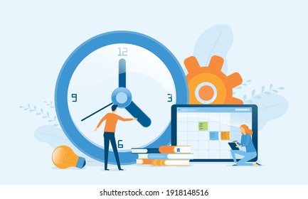 Flat vector illustration design Business planning concept and Business people team manage schedule Work with digital online calendar concept