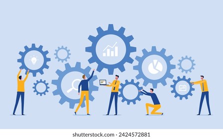 Diseño de ilustración vectorial plana Concepto de proceso de negocio y reunión de trabajo del equipo de negocios para lluvia de ideas de proyecto con el concepto de gestión de planificación creativa del desarrollador
