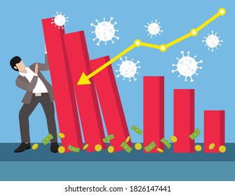 flat vector illustration design of businessman got impact with recession because of covid-19 virus outbreak, this picture can be used to economic or business theme graphic design infographic