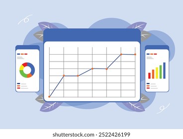 
vetor plano ilustração design análise de dados, tabela de informações, tabela de estoque de negócios, desenho da mão humana