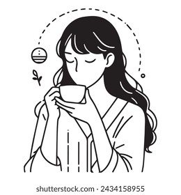 diseño plano de ilustración vectorial con niña bebiendo té