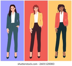 flat vector illustration design of girl power Stylish Office Lady Fashion suit. good for online store, website design, powerpoint design, avatar