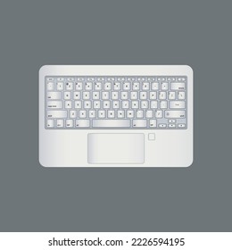 Diseño de ilustración vectorial plana de un teclado portátil compacto moderno desde la vista superior con escáner de huellas dactilares biométricas y panel táctil