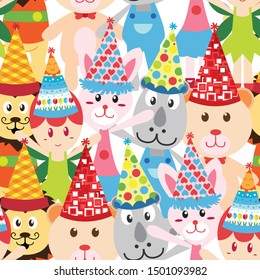 Flat vector illustration design patterns of Cute animals and fairies with cheerful colors for birthday party and print media