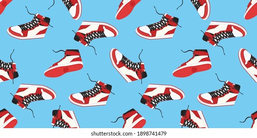 flat vector illustration design of retro sneakers pattern. Can be use for printing media