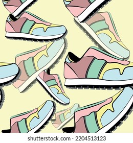 flat vector illustration design of retro sneakers pattern. Can be use for printing media