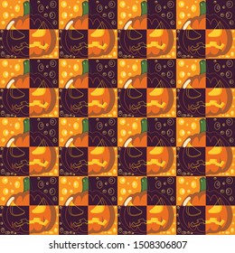 flat vector illustration design of scary halloween pumpkin pattern. Can be used for background, print media or wallpaper content