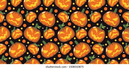 flat vector illustration design of scary halloween pumpkin seamless pattern. Can be used for background, print media or wallpaper content