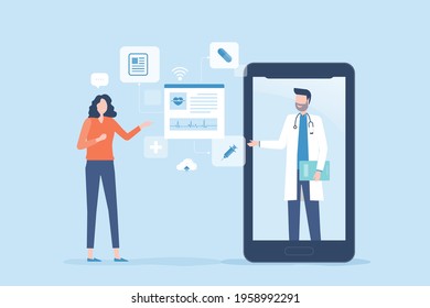 Flat vector illustration design for technology online healthcare with smartphone concept