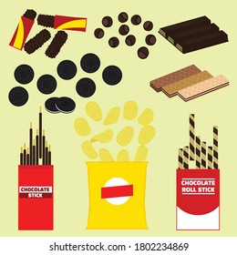 flat vector illustration design of various snack and sweets