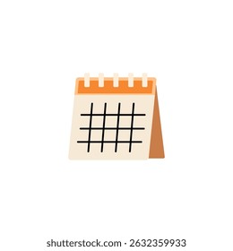 A flat vector illustration of a desk calendar icon with a minimalist design, featuring a warm beige and orange color scheme.