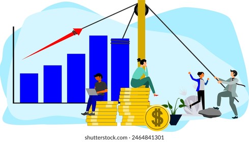 flat vector, vector illustration of the difference in performance improvement of each person. graphics business is increasing.