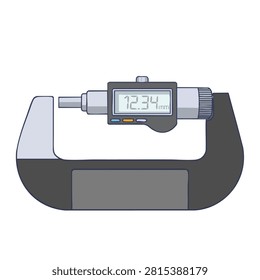 A flat vector illustration of a digital micrometer showing a measurement on its LCD screen isolated on a white background