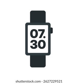 Flat vector illustration of a digital smartwatch showing the time, ideal for wearable tech, health apps, and fitness UI projects.