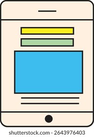 Flat Vector Illustration of Digital Tablet with Colorful Interface Elements for Mobile App Design, UI Mockup, and UX Prototyping Projects