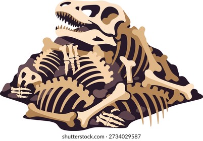 Flat Vector Illustration of Dinosaur Bones and Fossil Remains
