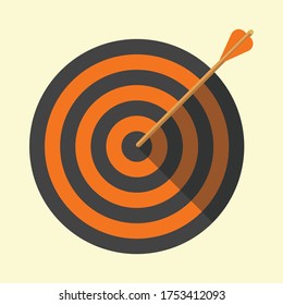 Flat vector illustration of a dirt board with a dirt and shadow on it. Flat target icon of getting achievement and success in life.