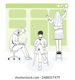 Flat vector illustration of diverse business teamwork and collaboration