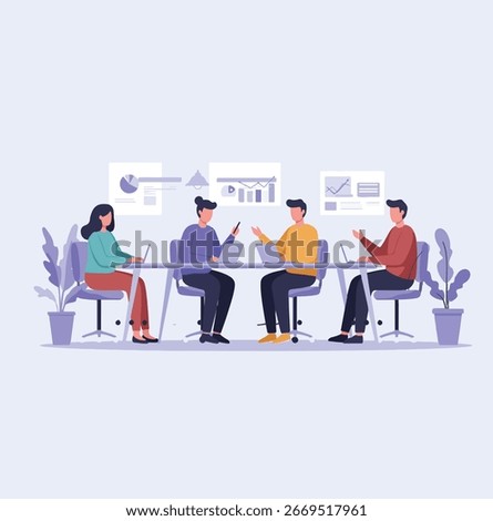 Flat Vector Illustration of Diverse- Office Team Meeting with Minimal Style
