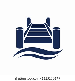 Flat vector illustration of a dock with pillars and wavy water