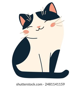 Flat vector illustration. Domestic animals from a farm. Cute cat on white background 