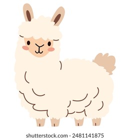 Flat vector illustration. Domestic animals from a farm. Cute llama on white background 