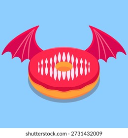 Flat vector illustration of a donut with bat wings. Perfect for Halloween concepts, game assets, and stickers