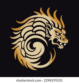 Flat vector illustration of dragon on dark background