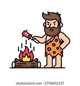 Flat vector illustration of early human preparing food over a campfire. Embodies foundational concepts of survival, discovery, and basic progress. Ideal for history, education, or startup-themed content.