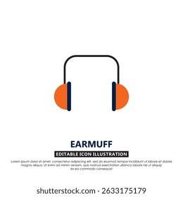 Flat vector illustration of earmuff for industrial safety and noise protection. Suitable for workplace safety, construction, and personal protective equipment (PPE) designs