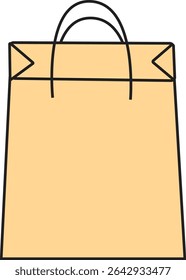 Flat Vector Illustration of Eco-Friendly Brown Paper Shopping Bag with Handles for Retail, Grocery, and Gift Packaging