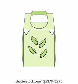 Flat vector illustration of eco-friendly packaging with green leaves, representing sustainable packaging practices. Perfect for zero-waste and eco-friendly product designs..