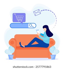 Flat vector illustration of e-commerce concept, flash sale, discount, buying and selling online cashless payment.