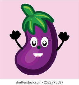 flat vector  illustration of Eggplant, Happy vector 