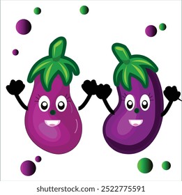 Ilustración vectorial plana de berenjena, Vector feliz 