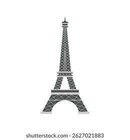 Flat vector illustration of the Eiffel Tower in a simple black and white style. The artwork focuses on the tower's recognizable structure with clean lines.